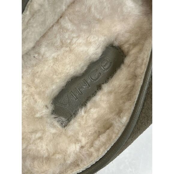 Vince Mule Sneakers Shoes Green Suede Shearling Fur Lined Garvey - Picture 9 of 16